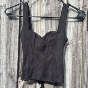 NWOT Bershka Women’s Black Tank Top XS Ribbed Lace-Up Back